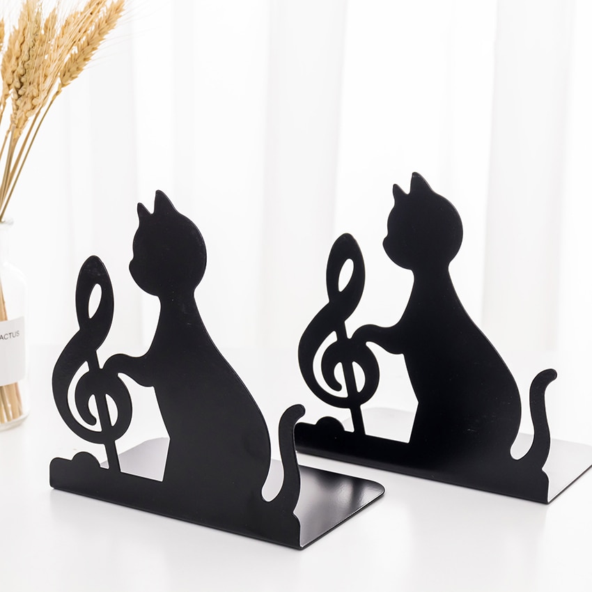 Sujetalibros de Metal con forma de gato, soporte decorativo para libros, color negro, y la Oficina para el hogar, 1 par