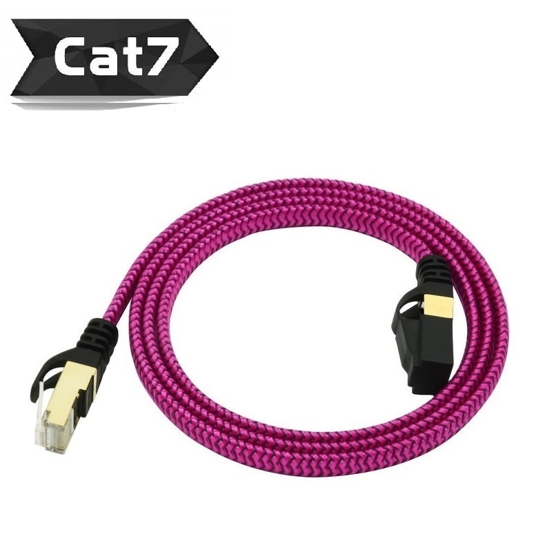 1Meters CAT7 10G Ethernet Flat Cable Nylon Braided Gold Plated & Shielded RJ45 Connectors and Jacket for Modem Router Network