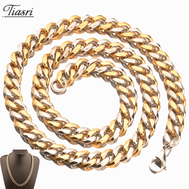 Tiasri Curb Cuban Link Kette Kragen Choker Männer Halskette Armband Edelstahl Schmuck Freund 10mm