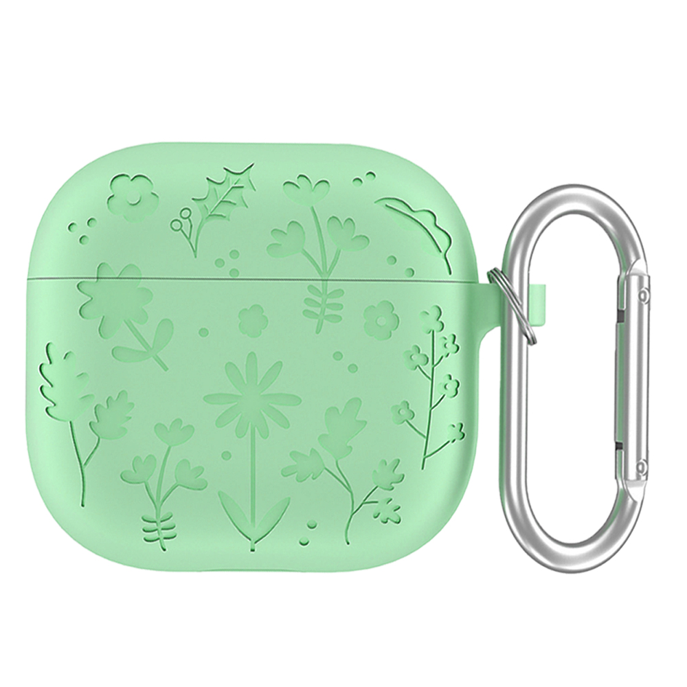 Flora engraved headphone case for apple airpods 4,  , protective holder, shockproof silicone case with key fob for airpods 4: Olive