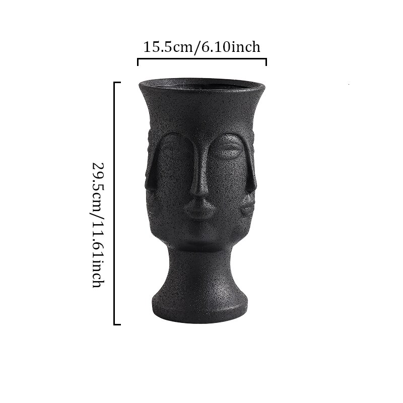 Eight-faced Human Face Ceramic Vase Figure Sculpture Crafts Desktop Flower Arrangement Container Head Portrait Home Decoration: H