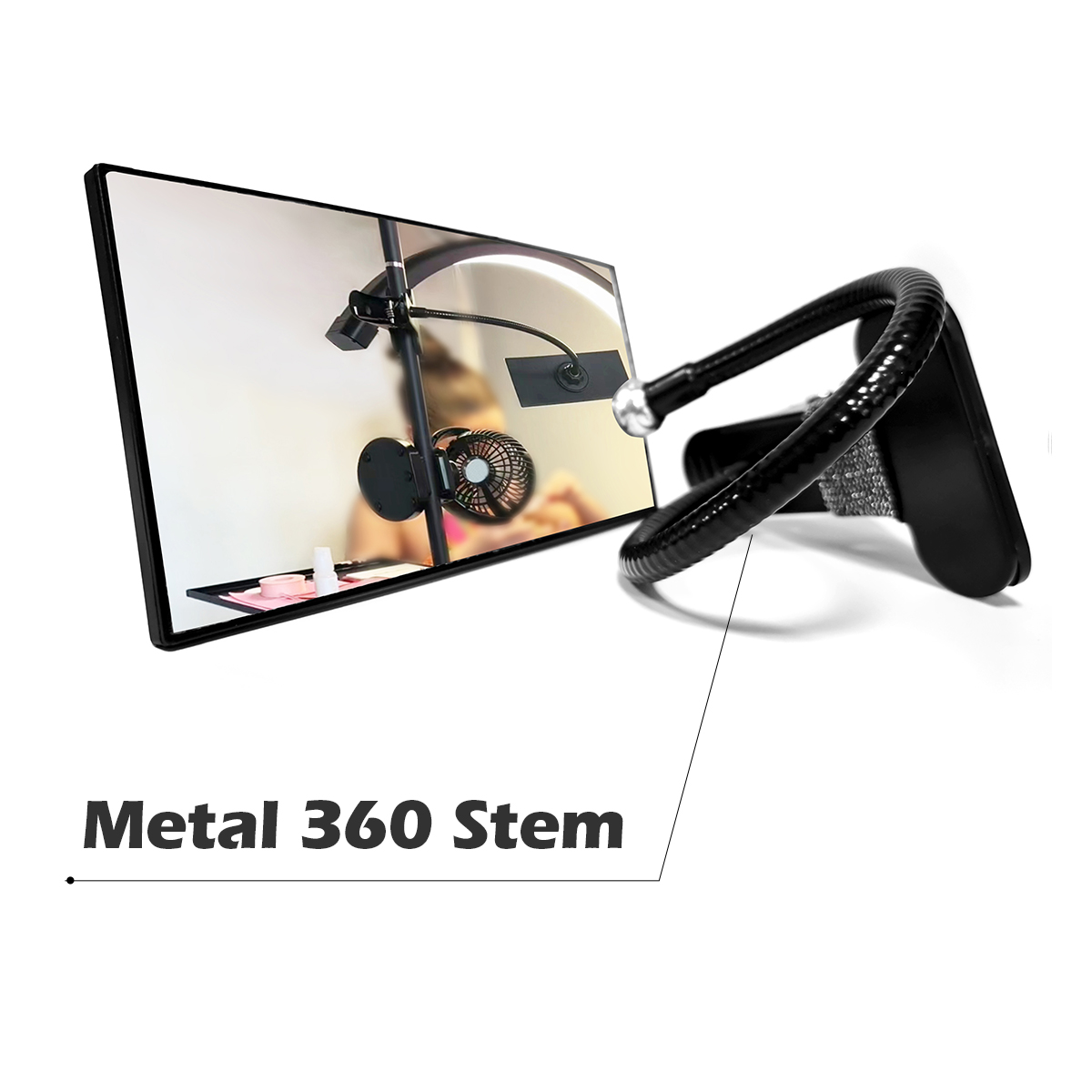 1Pc Clip On Mirror For Eyelash Extension With Protective Frame , Black 360°Metal Stem With Convex Mirror , Office Safety Stere