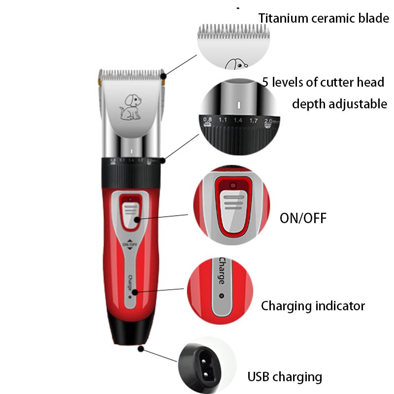 Dog Clipper Pet Grooming Tool Kit Cat Hair Trimming Puppy Scissors Rabbit Shaver USB Rechargeable Electric Clippers