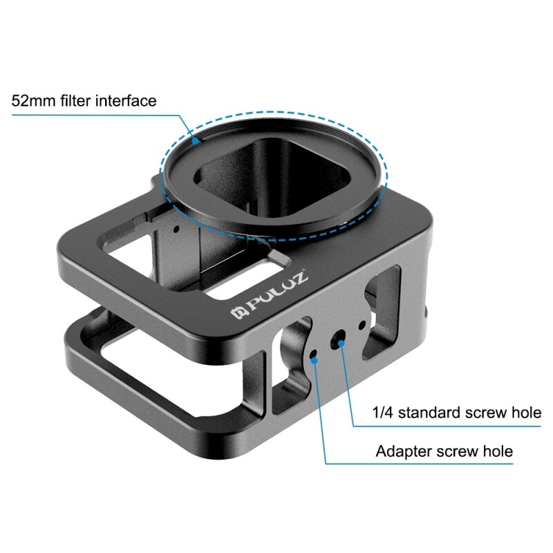 Mool puluz para gopro hero9 engrossar preto caso da habitação cnc liga de alumínio gaiola protetora com quadro seguro & 52mm uv lente