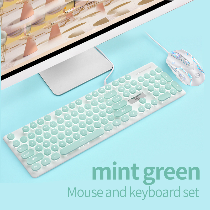Punk Backlit Gaming Keyboard and Mouse Mechanical Feel Round Keycaps USB Wired Cherry Pink Keyboard Mouse Headphone for PC Gamer: SMT3C517GreenCoboms