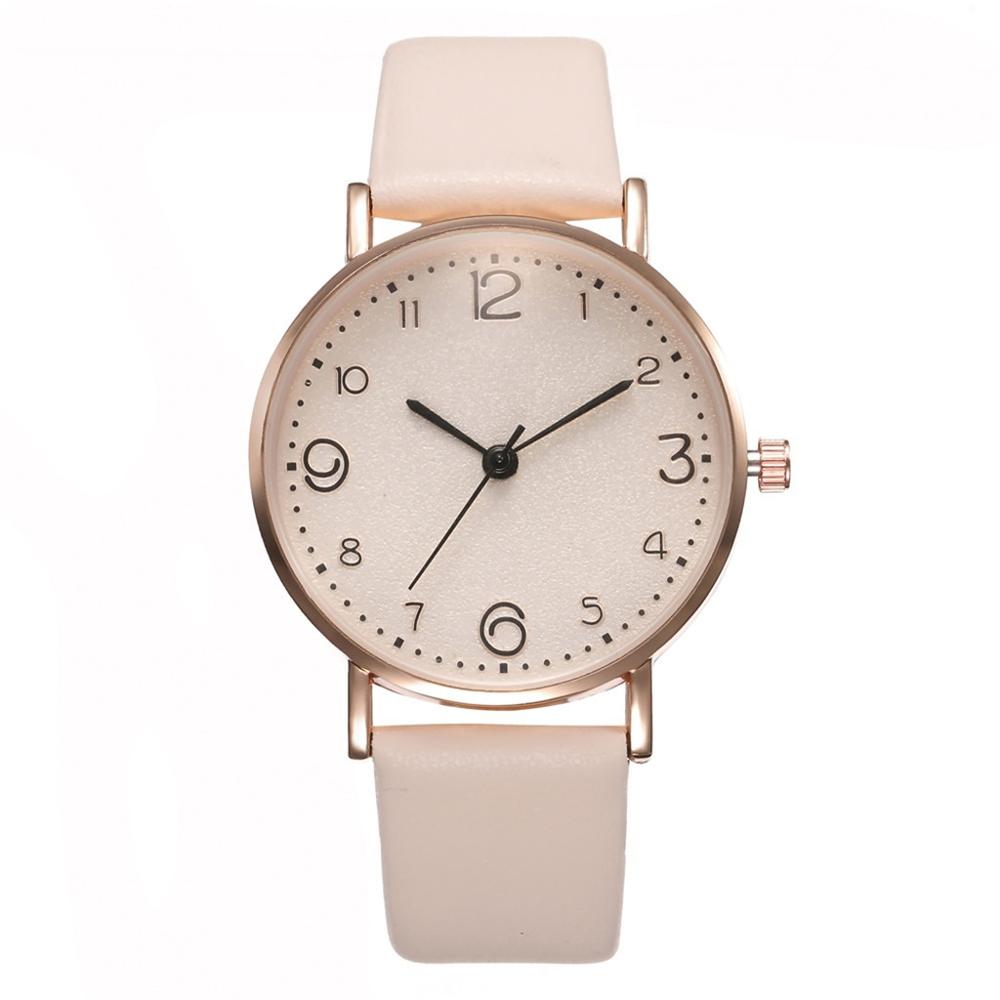 Top stil kvinders luksus læderbånd analog kvarts armbåndsur gyldne dameur kvinder kjole reloj mujer sort ur: Hvid