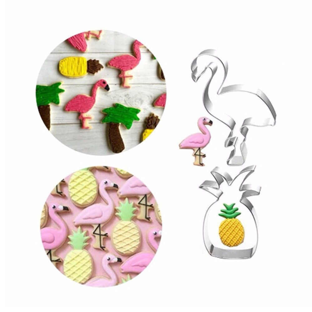 1 pieza molde cortador de galletas con forma de piña flamencos de acero inoxidable galletas Fondant pastel moldes molde para hornear utensilios de cocina