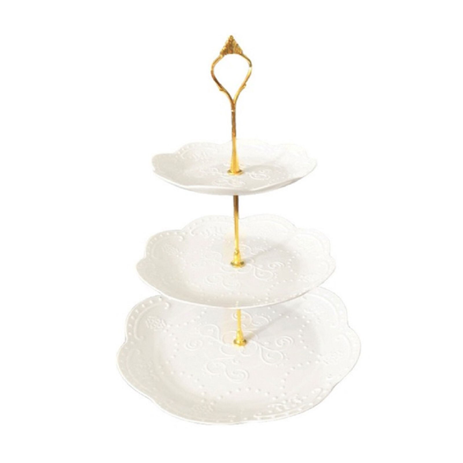 Three Layers Cake Stand Fashionable Living Room Dessert Fruit Birthday Party Wedding Snack Cupcake Plate: White Round Gold Rod