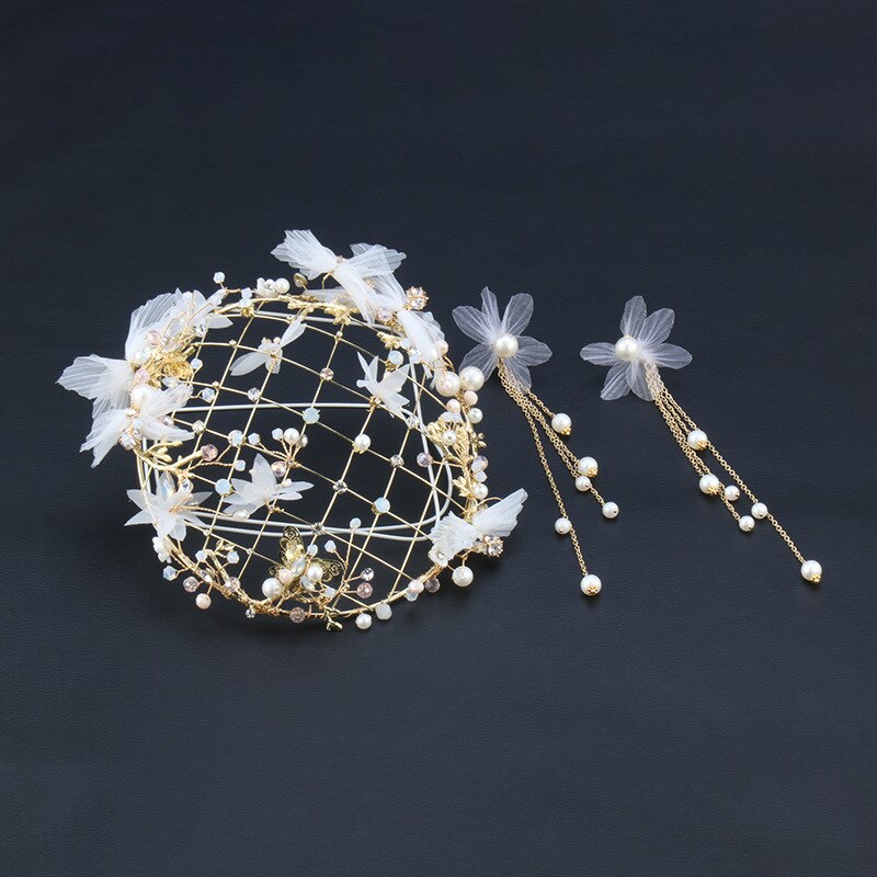 Banchetto con Dei Monili Della Sposa Copricapo Coreano Oro Cappello di Fiore Europeo orecchini di Cerimonia Nuziale Dei monili Dei Capelli dei monili dei capelli