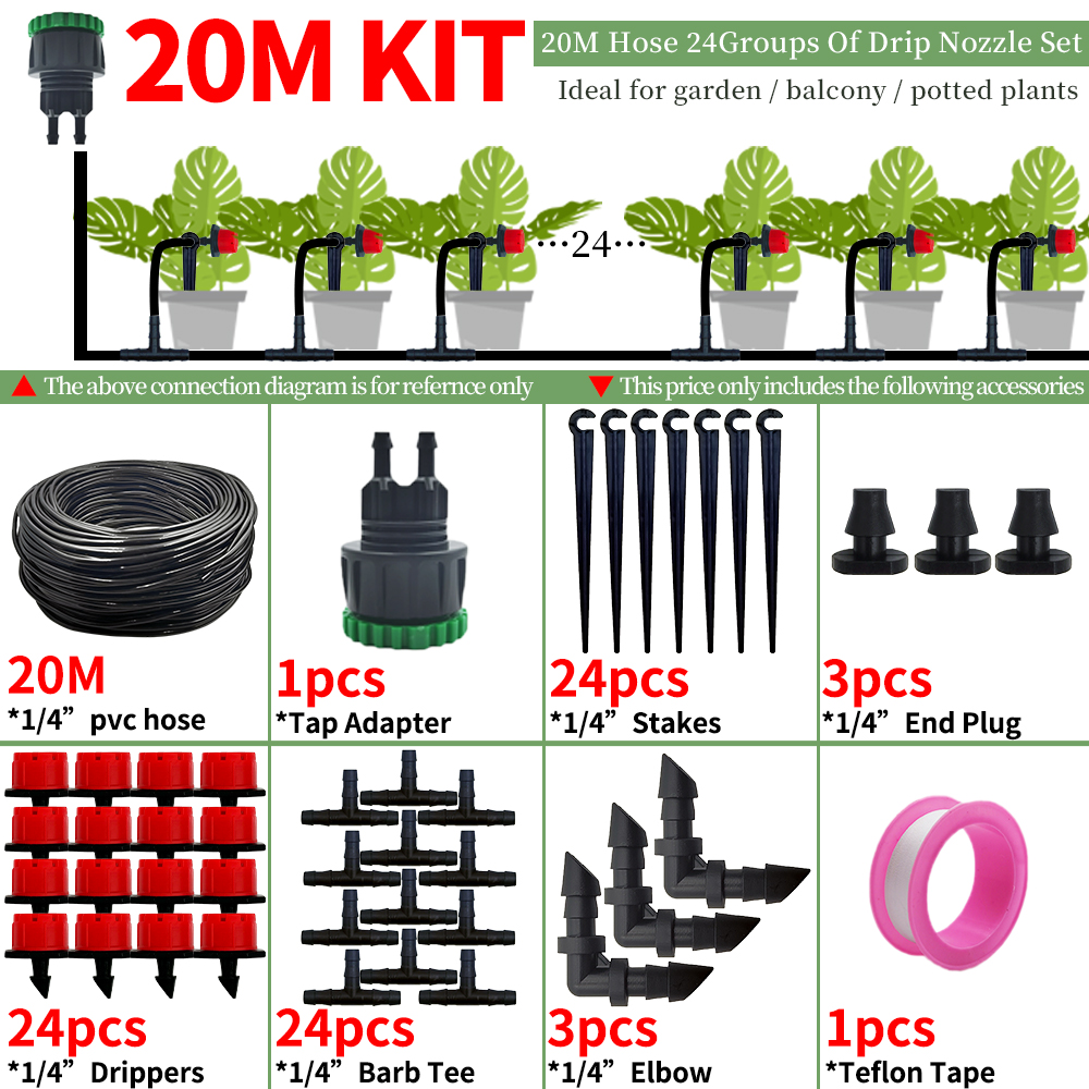 Kit de riego por goteo para jardín, boquillas de sistema de riego automático para tierras de cultivo, bonsái, plantas, flores, verduras, invernadero, 1/4 pulgadas, 10-30M: YELLOW