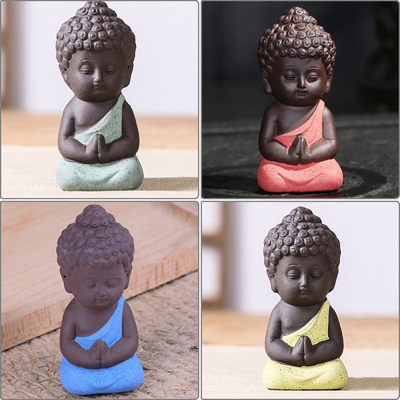 1Pcs Boeddhisme Kleine Standbeelden Little Meditatie Monnik Miniatuur Craft Boeddhabeelden Klei Mini Chinese Boeddhisme Zen Monniken