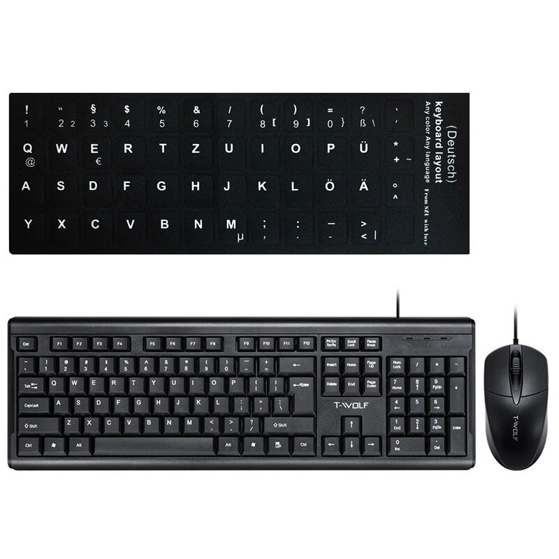 Wired Keyboard Mouse Computer Office Russian Español Set Backlight Gaming Mechanical Feel USB 104 Keycaps Laptop Bundle Keyboard: German