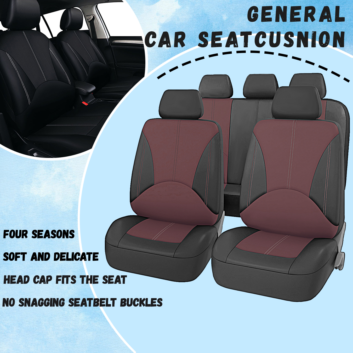 Kunstleer autostoelhoezenset Ademend autostoelkussen Universele, volledig verpakte stoelhoes Compatibel met airbag: kameel