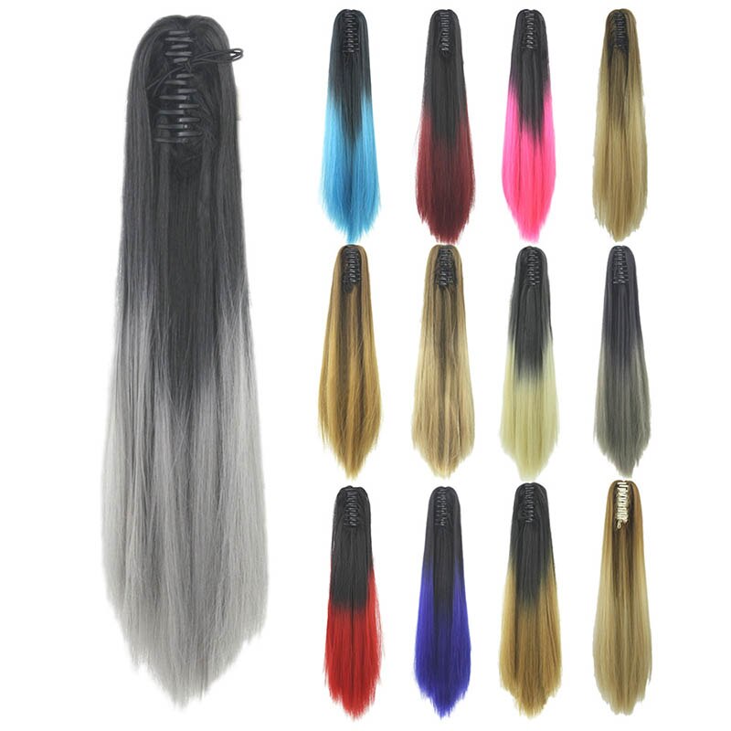 Lange Rechte Synthetische Paardenstaart Vrouwen Ombre Hair Stuk Staart Hoge Temperatuur Fiber Pony Tail Hair Extensions voor Dame