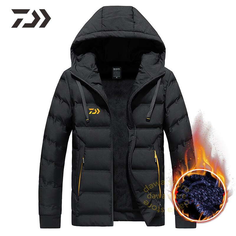 Fisch Anzug für Angeln Winter Männer Angeln Kleidung Warme Angeln Jacke draussen Mantel Verdicken Baumwolle Angeln Shirt Multi-Tasche: Schwarz / S