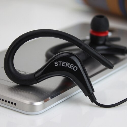 Oortelefoon stereo sport oortelefoon hoofdtelefoon handsfree oorhaak headset 3.5mm microfoon oordopjes voor alle telefoons: Zwart