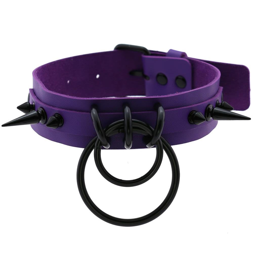 Black Spiked Choker Goth Leather Spike Collar Necklace For Women Men Studded chocker girls Gothic Jewelry: purple