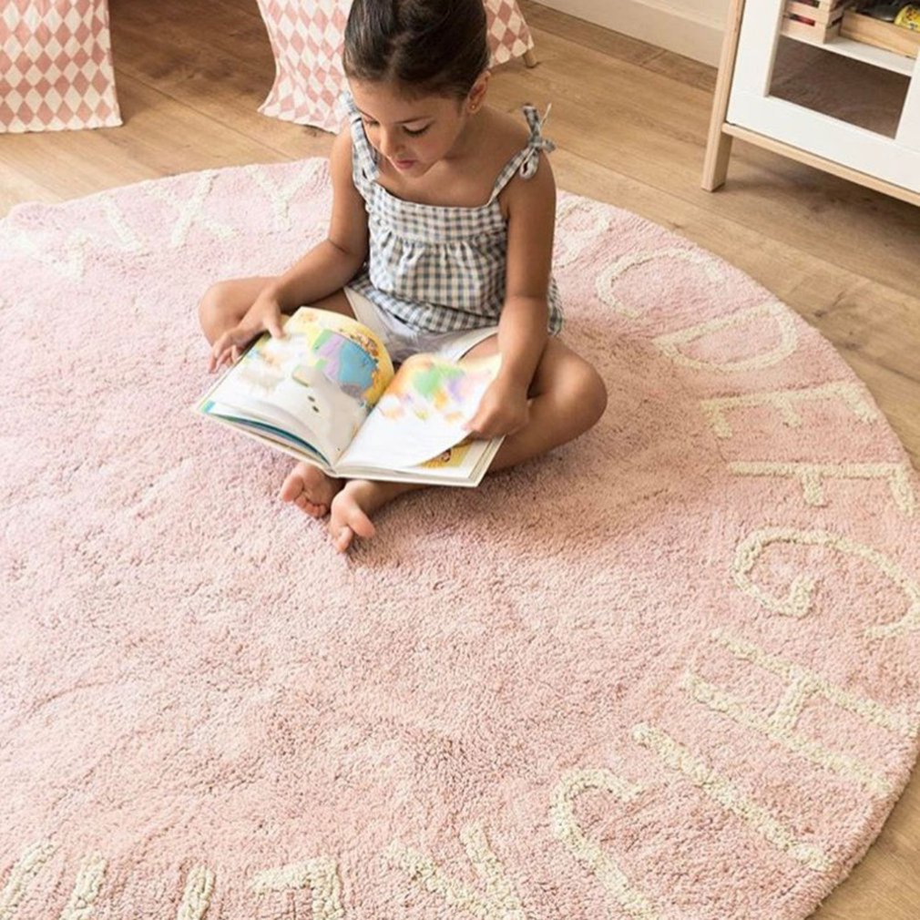 Abc barnmatta rund 26 alfabet matta barnmatta förskoleaktivitetsmattor lekmatta cirkelmatta rosa 120cm opp väska