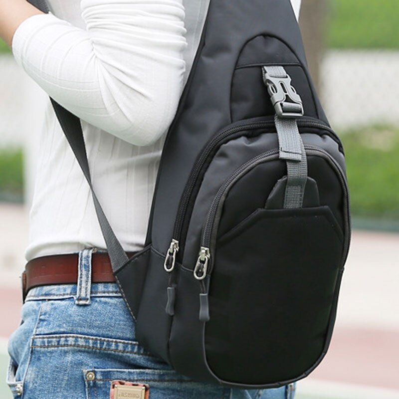 Unisexe Nylon sacs de poitrine voyage sac à bandoulière hommes femmes épaule sacs de messager UND: Black