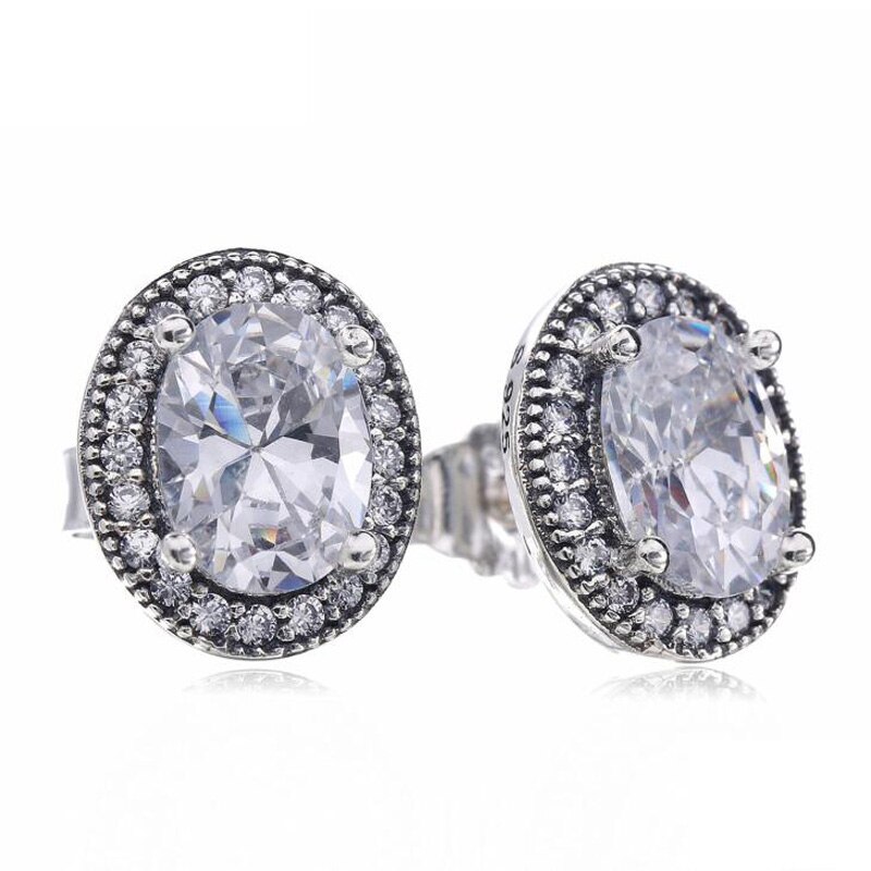 100% 925 Sterling Silver Classic Authentic Round Earrings Ladies Charm DIY Jewelry: 6054