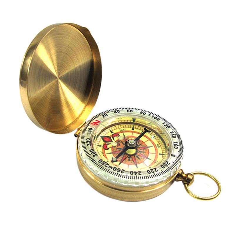 Outdoor Compass Camping Hiking Portable Pocket Brass Gold Plated Copper Compass Navigation with Noctilucence Display