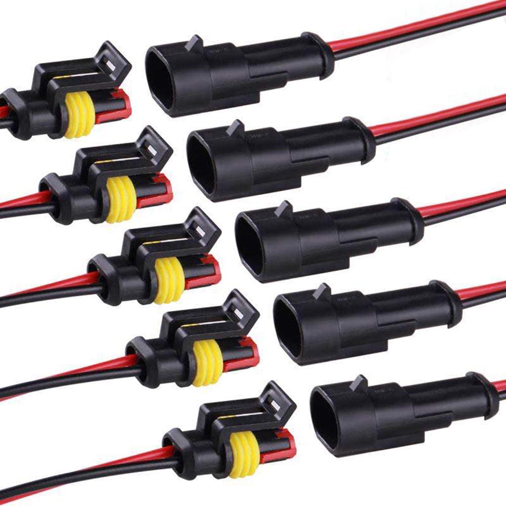 5 Pairts 2 Pin Connector Waterproof Connector Male and Female Way 20AWG Wire Suitable for Car Truck Boat Other Wire Connection: Default Title