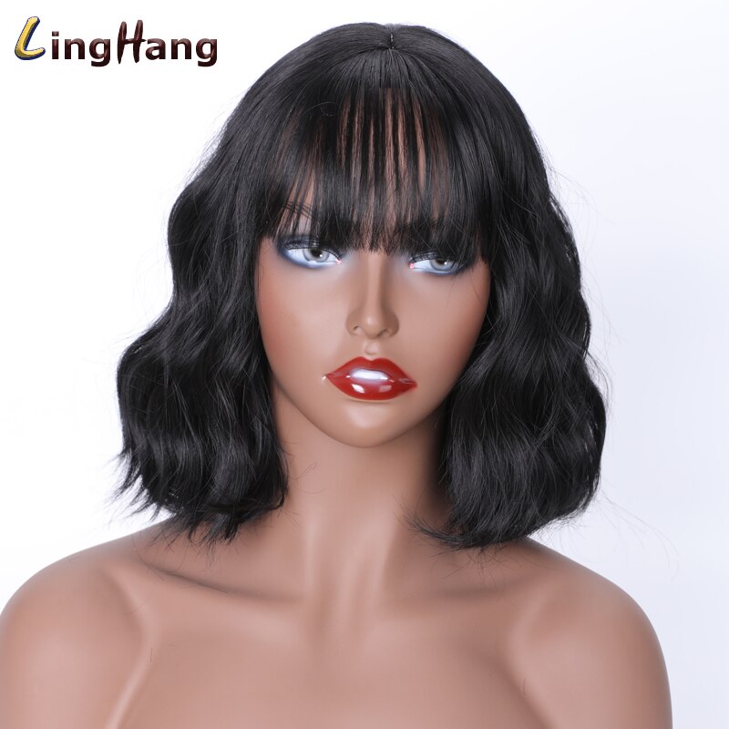 Linghang kortbølgebånd pannelugg parykk 15 farger høytemperatur syntetisk parykk egnet til hvite/svarte kvinner