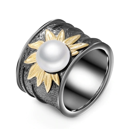 Women' Unique Wedding Rings Black Gold Tungsten Sun Flower Chrysanthemum Rings for Female Retro Bohemia Jewelry