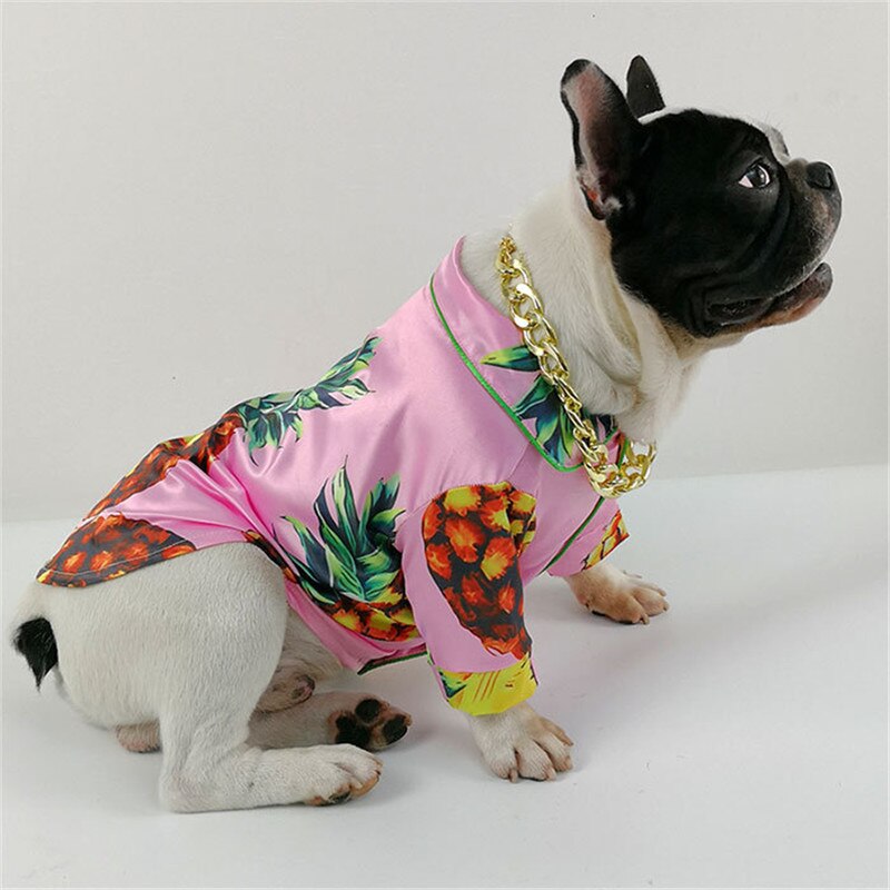 Ananas mönster hund pyjamas satin hund skjorta mjuk och bekväm hund pyjamas skjortor fransk bulldog nattkläder kläder