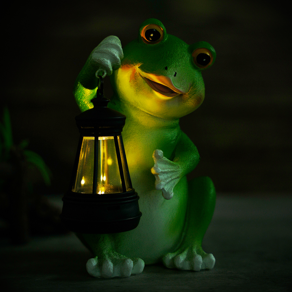 Solar Frog Garden Statue with LED Lantern Outdoor Yard Patio Decorative Piece Ideal for Mother's Day Or Housewarming