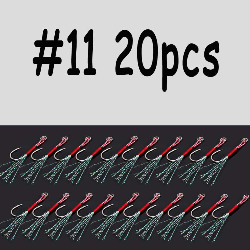 20pcs/pack Saltwater Fishing Jig Hooks Single Barbed With Split Ring Flasher Assist Hook For Micro Spoons Fishing Lure Hooks: size11 20pcs