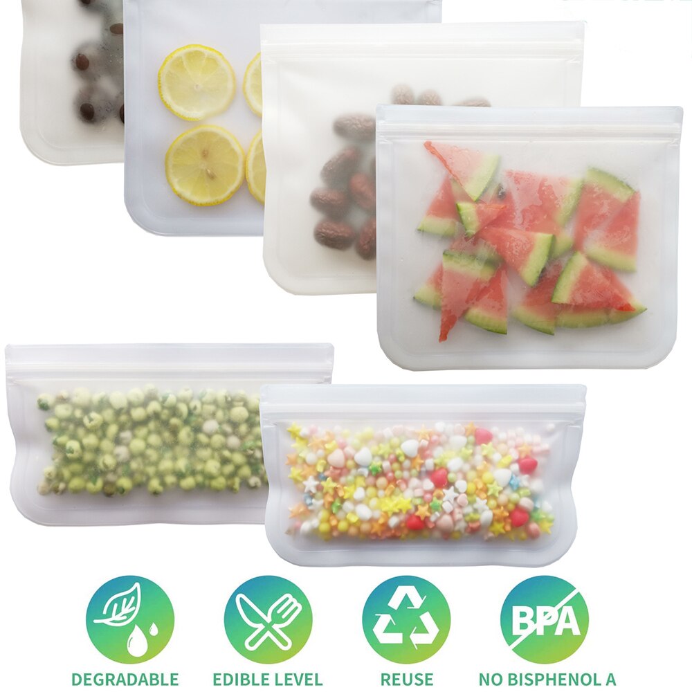 Silicone Food Storage Bag Eco-friendly Frosted Fresh-keeping Bags Refrigerator Fruit Snack Storage Containers Leakproof Top