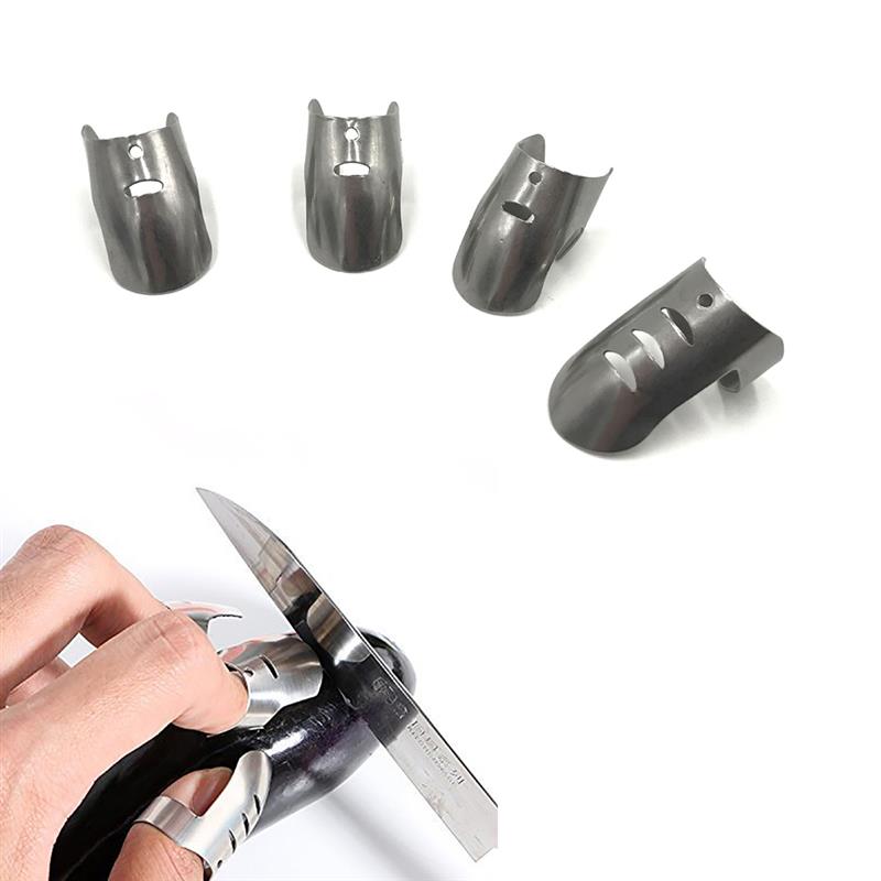 Protecteur de doigt en acier inoxydable pour éviter les blessures, outils de cuisine professionnels argent 4 pièces/ensemble