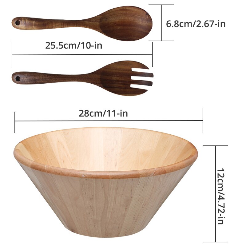 Cuenco de madera-ensaladera de madera con servidores de ensalada de Acacia, mezclador de 10 ", servicio, Frutero de madera