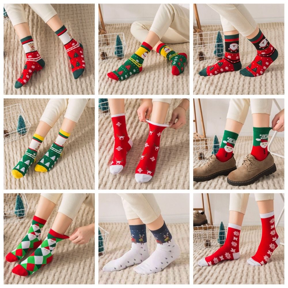 Chaussettes de Noël - Épais Coton Crew Socks - Renne & Cartoon Bas - Toutes Saisons