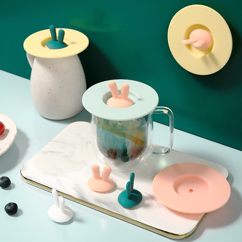 1pc Cute Cat Rabbit Ear Silicone Cup Lid Leak Proof Dust Proof Mug Ceramic Tea Cup Water Cup Lid Home Table Decorations