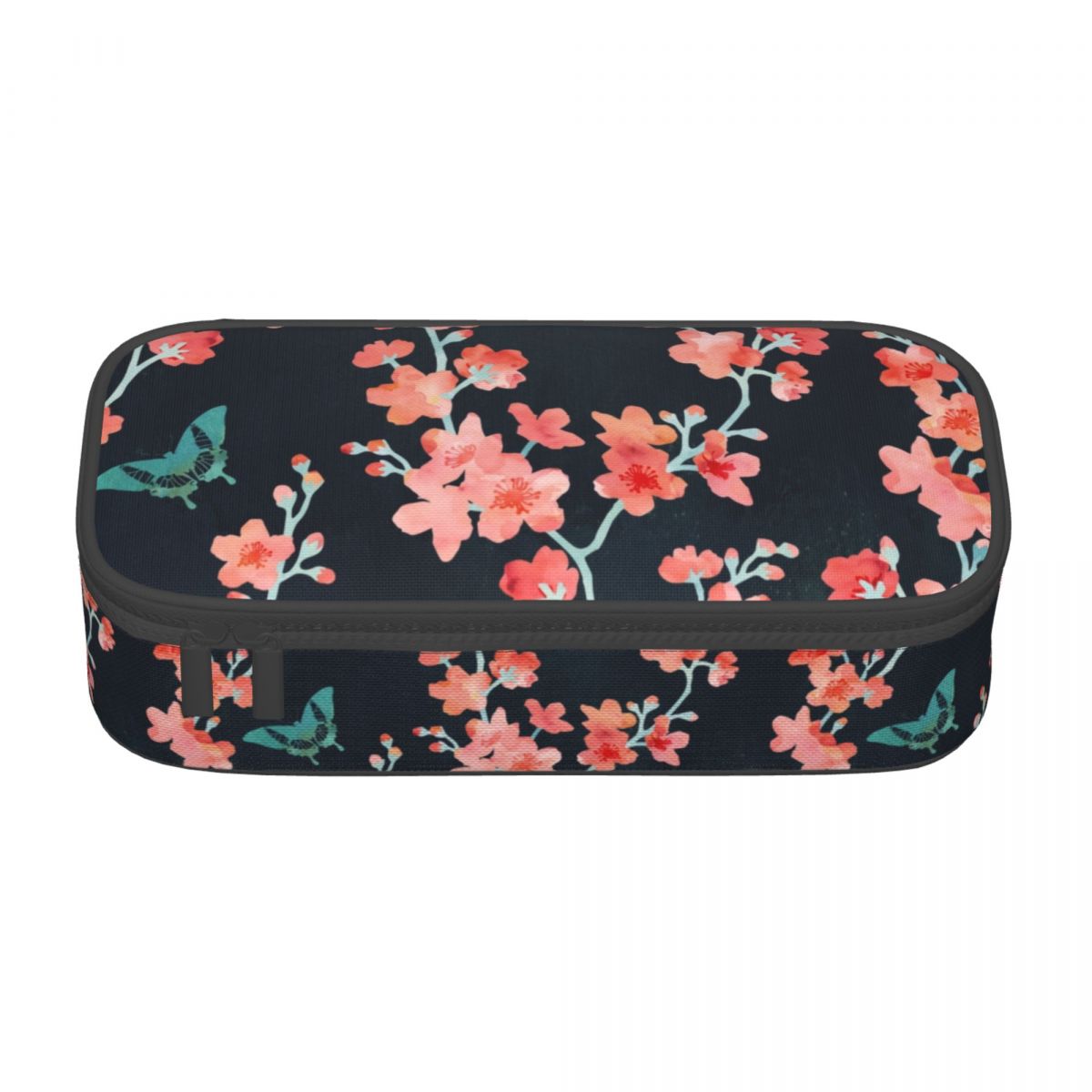 Custom Kawaii Pink Floral Cherry Blossom Pencil Case for Girls Boys Large Capacity Japanese Sakura Flower Pencil Box Stationery: light green