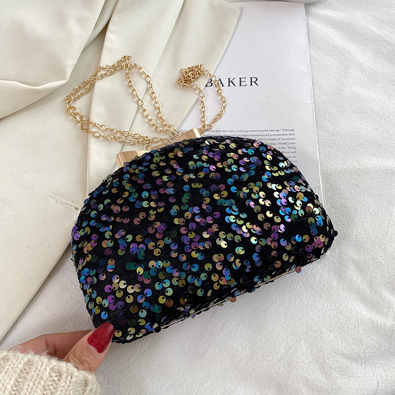 Luxe Sequin Glitter Party Clutch Avondtasje Voor Vrouwen Schouder Keten Tas Kleine Crossbody Tas Dames Bruiloft Portemonnee: Black