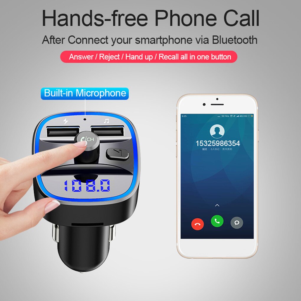 Transmisor FM T25 con Bluetooth 5,0 para coche, receptor de Audio manos libres inalámbrico, reproductor de MP3 automático, Cargador rápido USB Dual de 2.4A, accesorio para coche