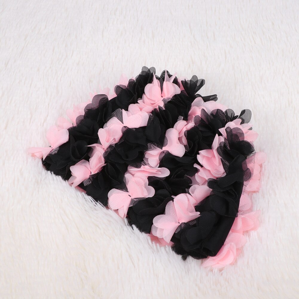 3D Flower Petals Shaped Swim Cap Swimming Hat Adults Bathing Cap Black