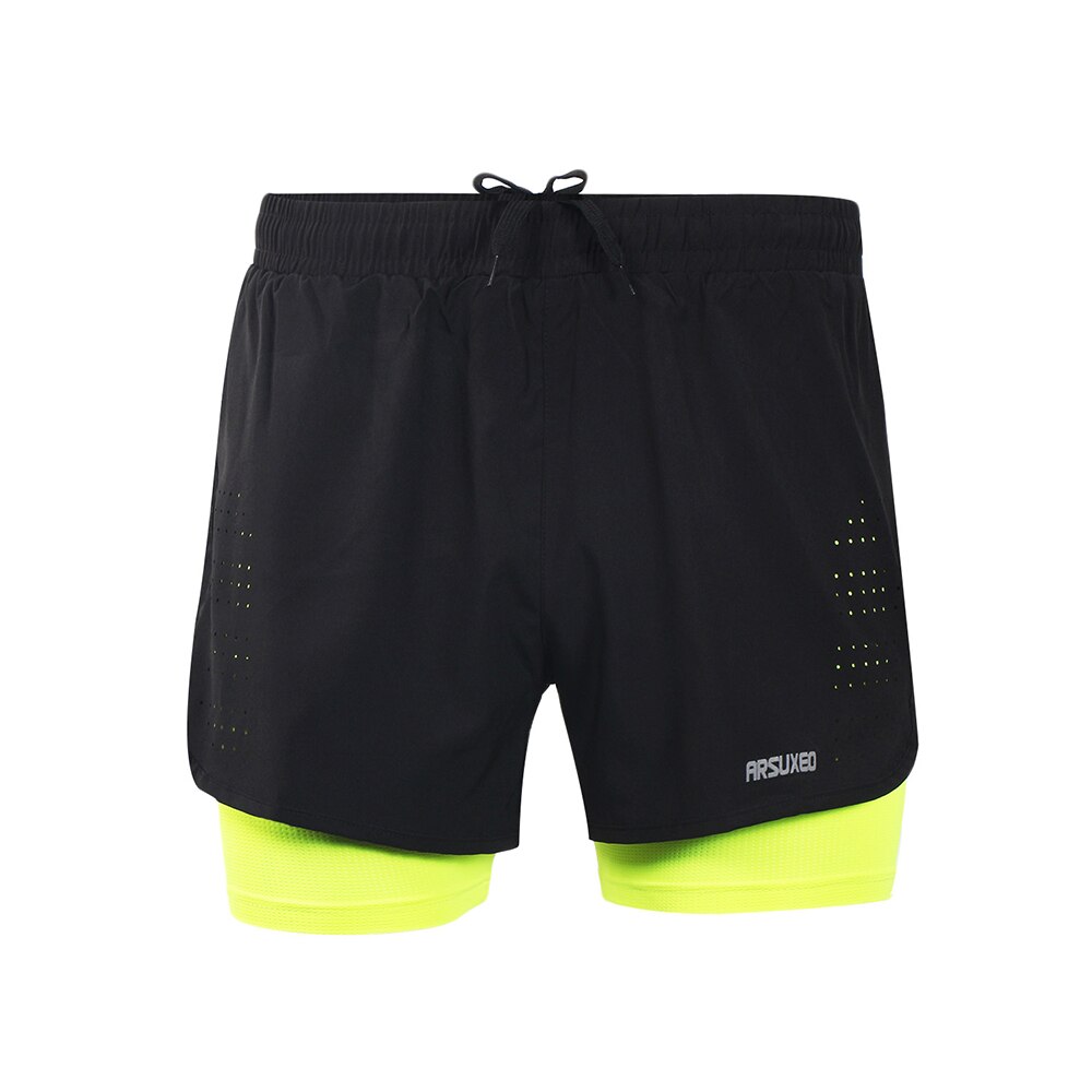 Arsuxeo B179 Heren Running Shorts Jogging Sneldrogend 2-In-1 Ademend Actieve Training Oefening Fietsen Shorts langer Liner: green / XL