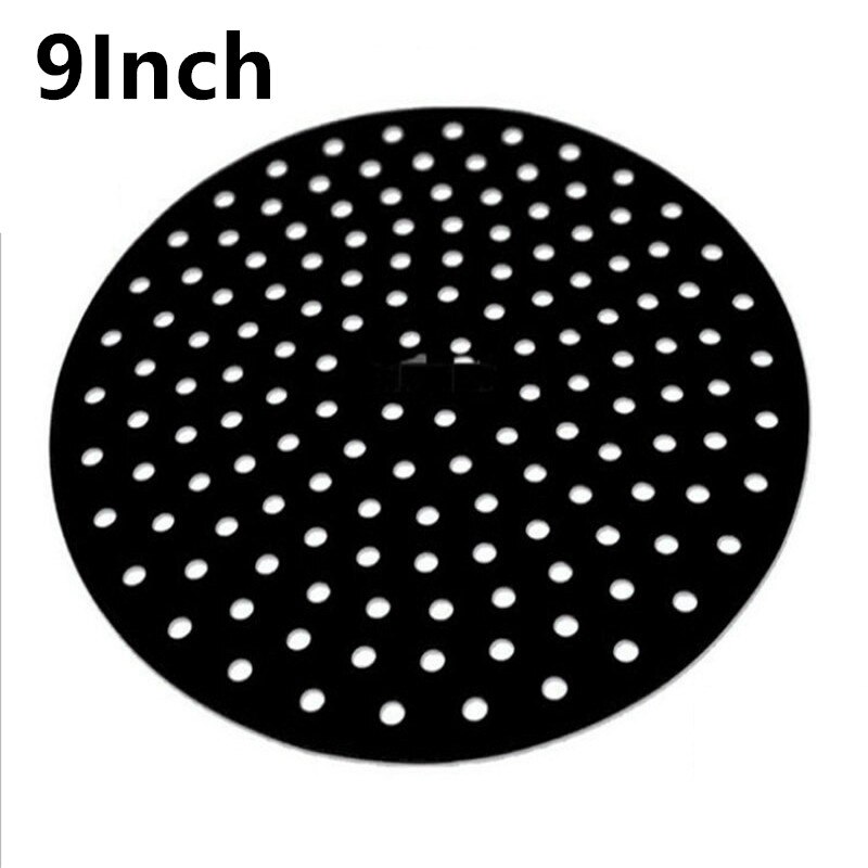 Wiederverwendbare Luft Friteuse Liner Silikon Zubehör Lebensmittel Klasse Öl Matten 7.5/8.5/8/9 Zoll Platz Runde Nicht-Stock Silizium Korb Matten: 9Zoll runden-Schwarz