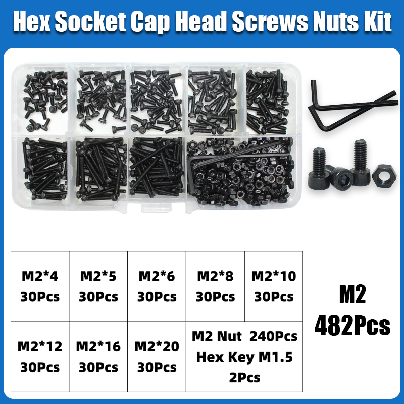 M2 M2.5 M3 M4 M5 M6 Hex Socket Head Cap Set Allen Screw DIN912 Black 12.9 Grade Carbon Steel Screws Nuts Bolt Washer Assortment: WHITE
