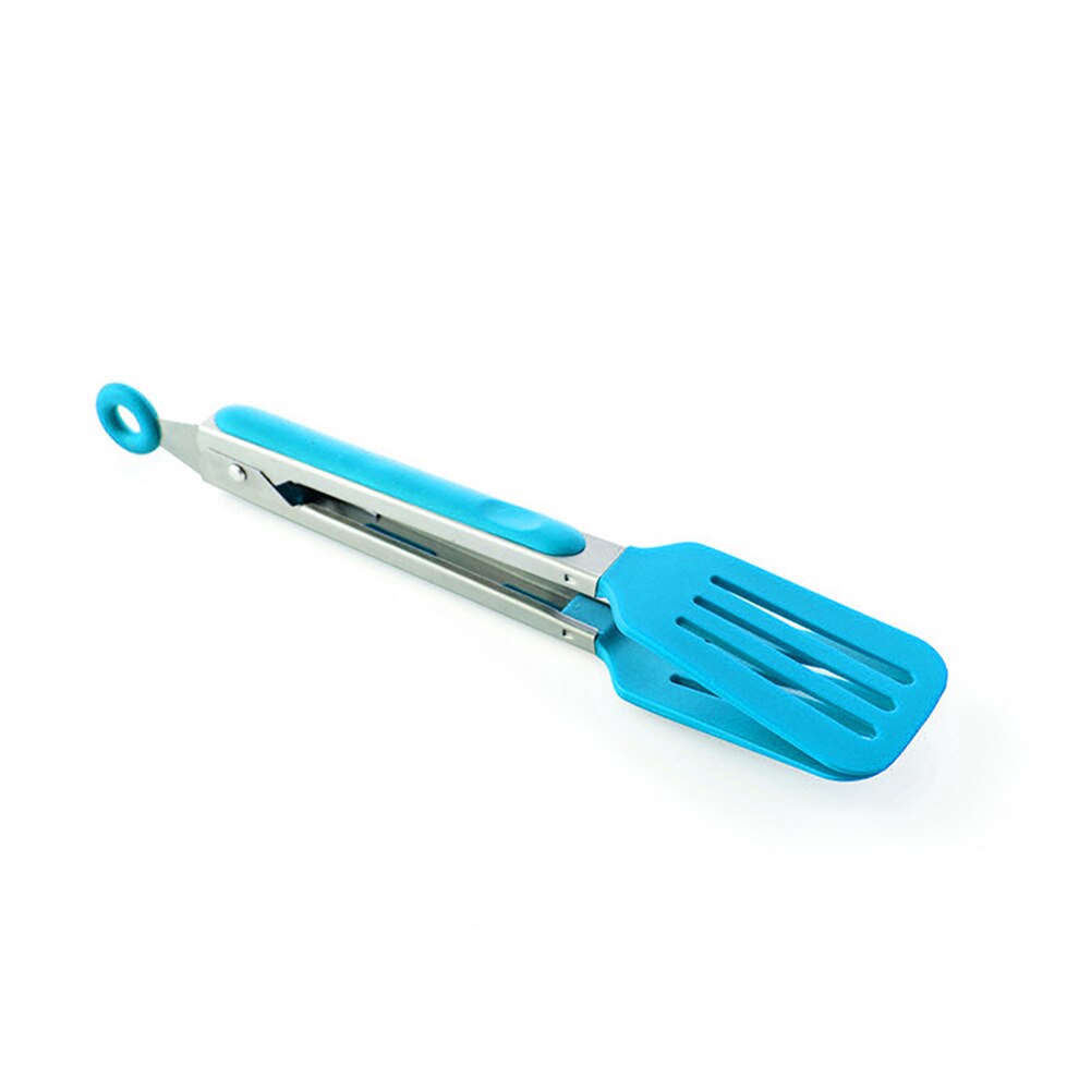 Non-stick Nylon Kitchen Spatula Tong Meat Bread Salad Tong Stainless Steel Clip Barbecue Lock Cooking Serve Food Tong Hole Cap: Blue