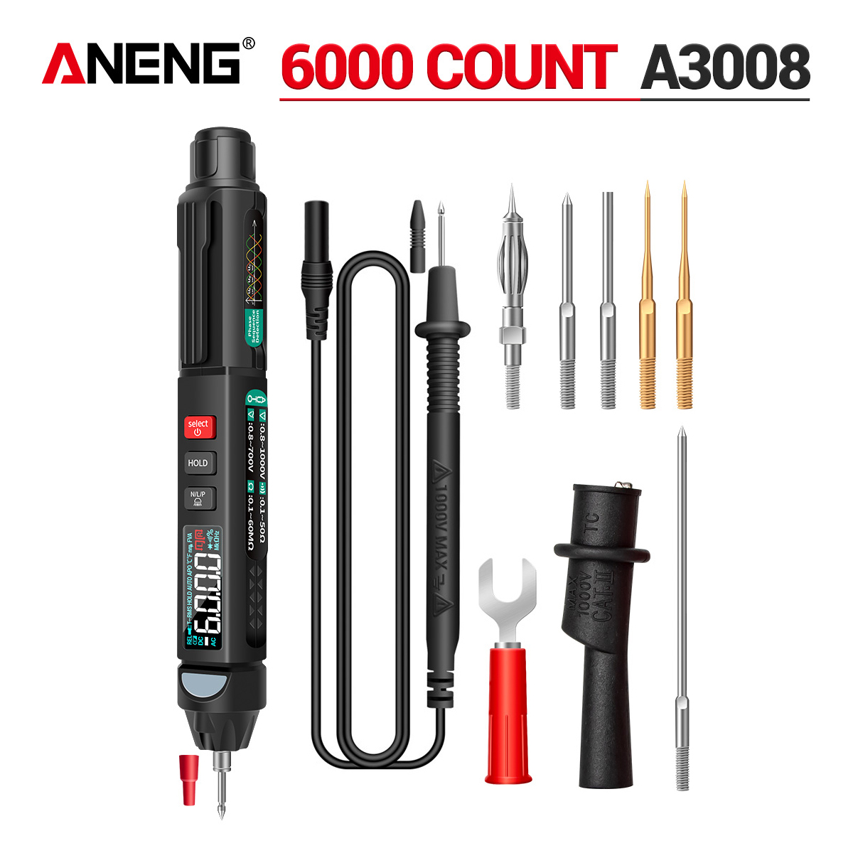 Aneng  a3008 digital multimeter automatisk intelligent sensor penntestare 6000 siffror beröringsfri spänningsmätare multimeter polimetro