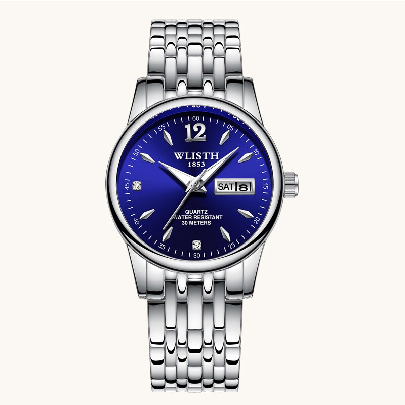 Wlisth Paar Horloge Eenvoudige Kleine Verse Casual Quartz Vrouwelijke Horloge Lichtgevende Mannen Horloge Waterdicht Trend Vrouwen Horloge: Women Blue