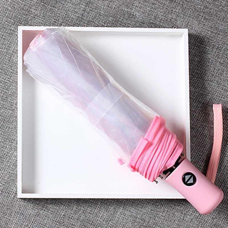 transparent Regenschirm Frauen Weibliche 3 Falten Regenschirm Parapluie Voll-Automatische 3 Farben Frau Reise draussen Regenschirm: Rosa