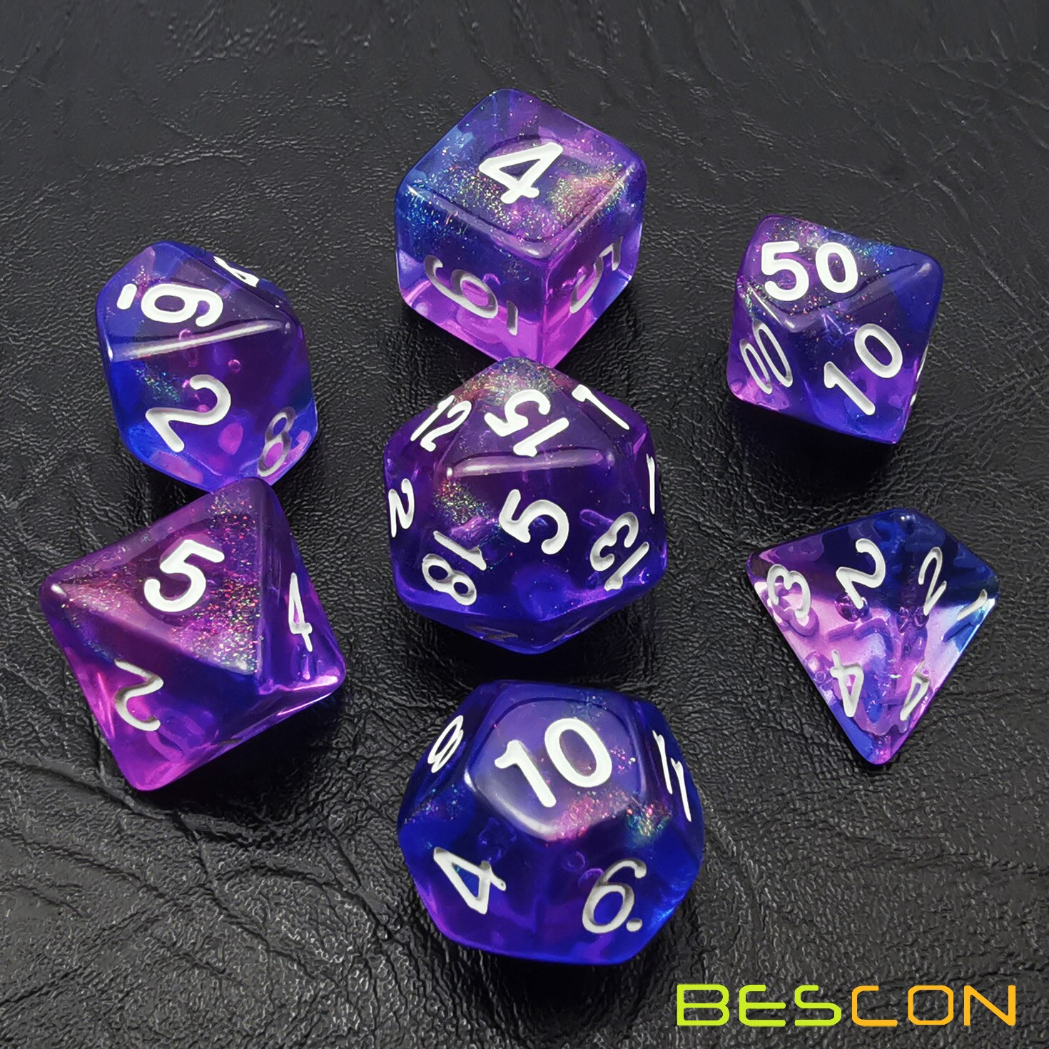 Bescon Moonstone Dice Orchid, Polyhedral Dice Set of 7