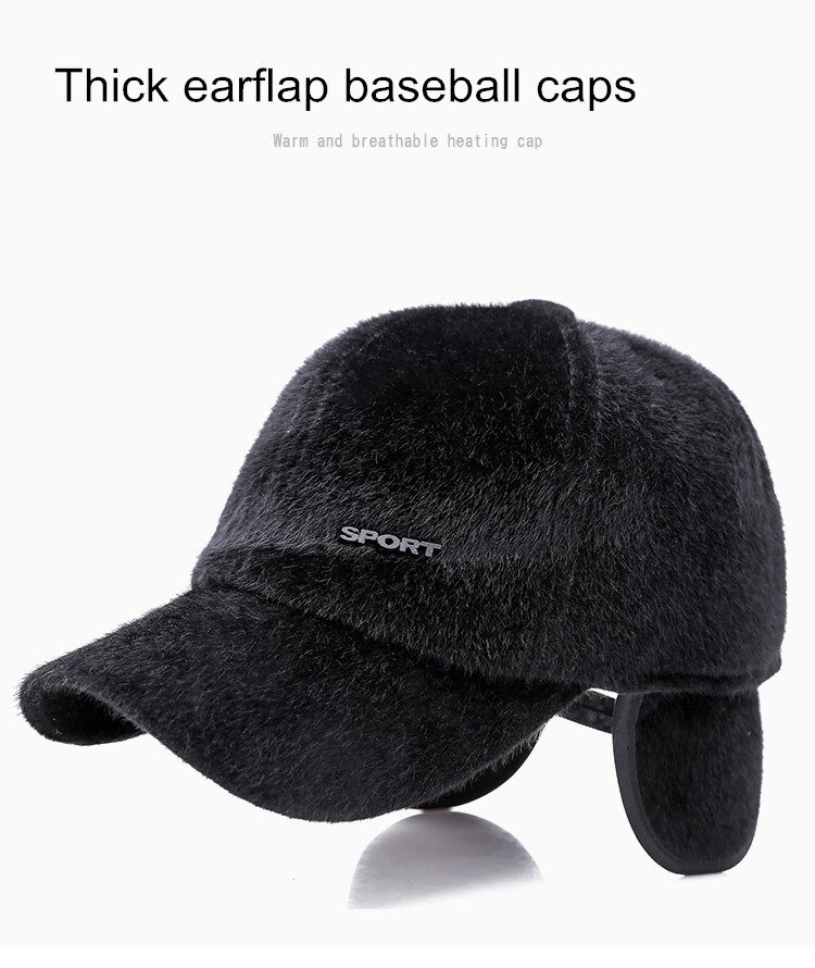 Haige 003 solide sorte ældre mænds causl kunstige pels baseballkasket alderen casquette gorros øreflap vindtæt snapbacks hatte