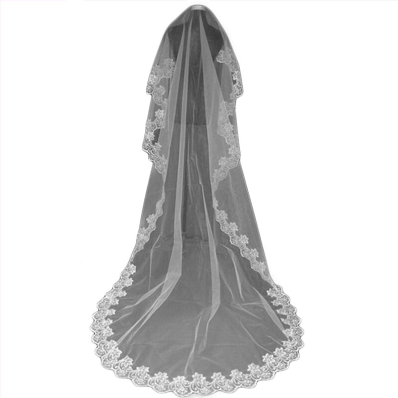 Voile de Mariage en dentelle, accessoires de la chapelle, longueur environ 3 M, en coton, pas cher, Simple, sans peigne